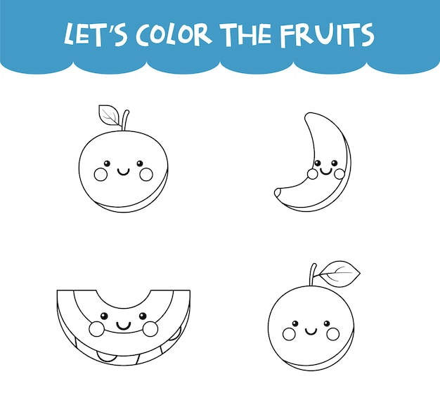 Plik wektorowy kolorowanka słodkie szczęśliwe owoce