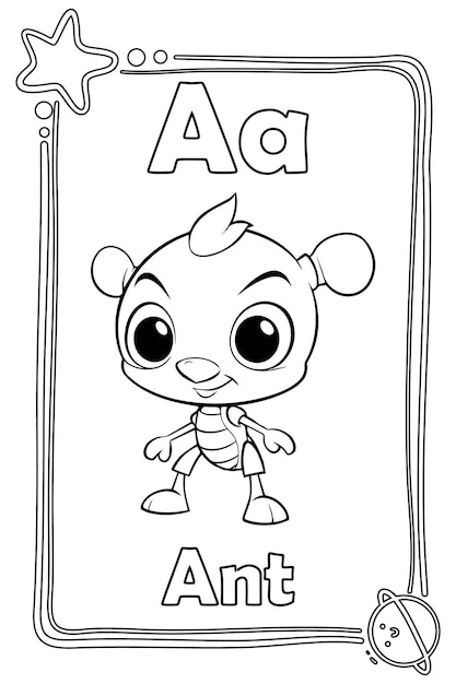 Plik wektorowy kolorowanka z alfabetem zwierząt dla dzieci w wieku przedszkolnym. wersje bezbarwne na papierze a4, gotowe do druku