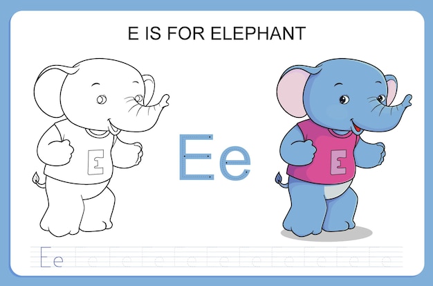 Kolorowanka Z Praktyką Pisma Alfabetu Słonia Kreskówka Dla Dzieci