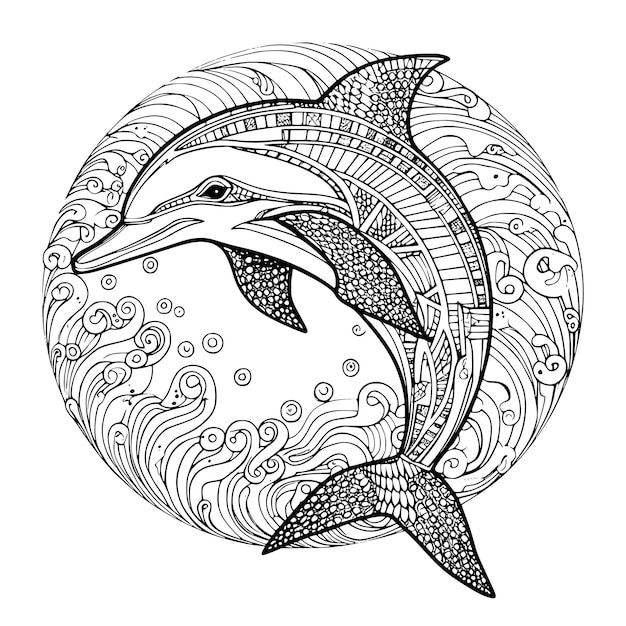 Plik wektorowy kolorowanka zentangle delfin dla dzieci