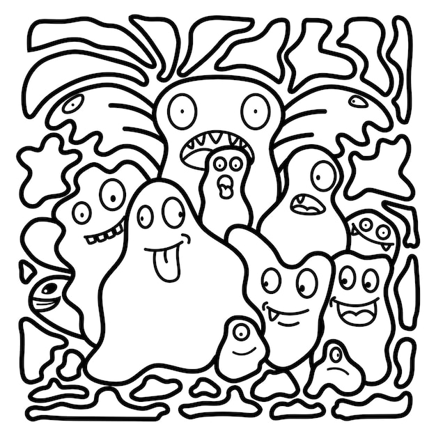 Plik wektorowy kolorowanki dla dzieci z kolekcji potworów z kreskówek
