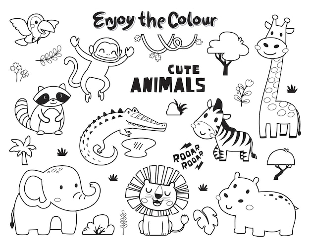 Kolorowanki Doodle Zwierzęta Z Kreskówek Lew I Przyjaciele
