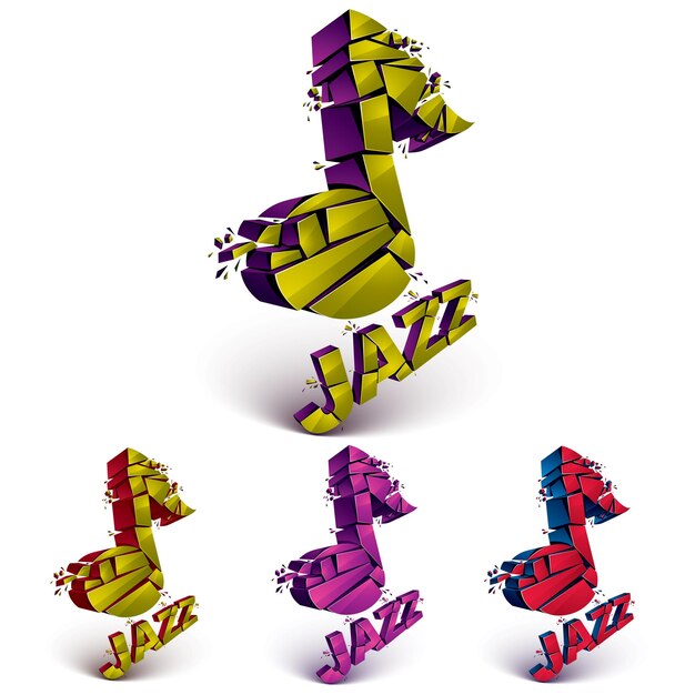 Plik wektorowy kolorowe 3d wektor muzyczne notatki kolekcji podzielone na kawałki, efekt wybuchu. zestaw symboli melodii sztuki wymiarowej, motyw muzyki jazzowej.