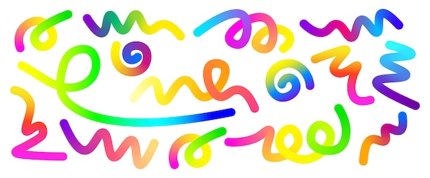 Kolorowe abstrakcyjne linie Doodle z gradientami na białym tle