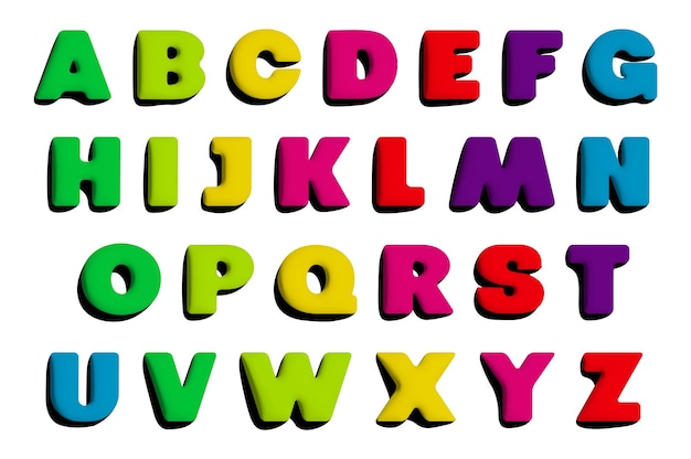 Kolorowe Alfabety 3d Zabawne Czcionki Do Uczenia Się Twarde, żywe Litery Dla Dzieci
