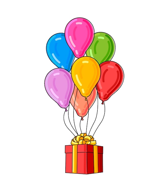 Kolorowe balony z ilustracją prezentu