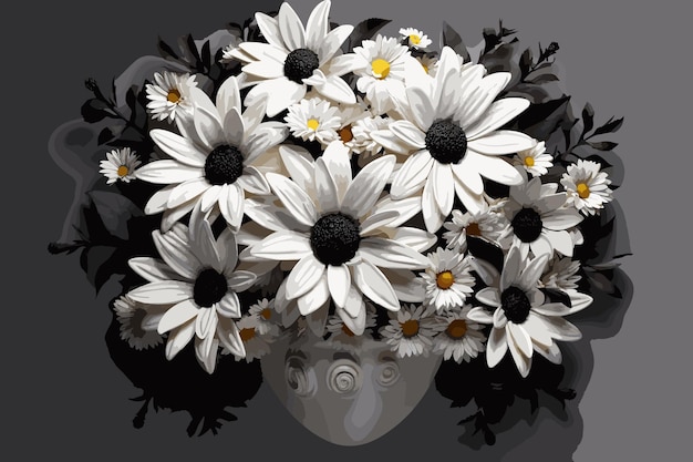 Plik wektorowy kolorowe cyfrowe obrazy przedstawiające bukiet kwiatów w wazonie