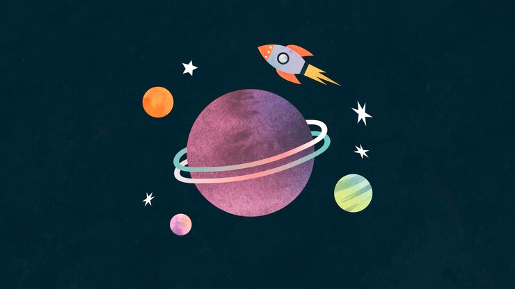 Wektor kolorowe galaktyki akwarela doodle z rakietą na czarnym tle wektoru