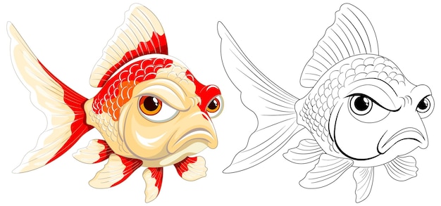 Plik wektorowy kolorowe i zarysowane ilustracje o złośliwych rybach