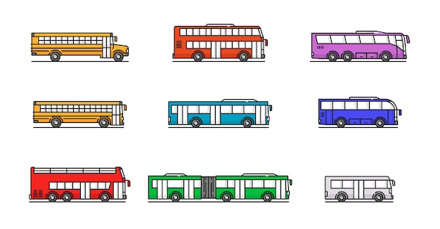 Plik wektorowy kolorowe ikony linii autobusów miejskich i szkolnych