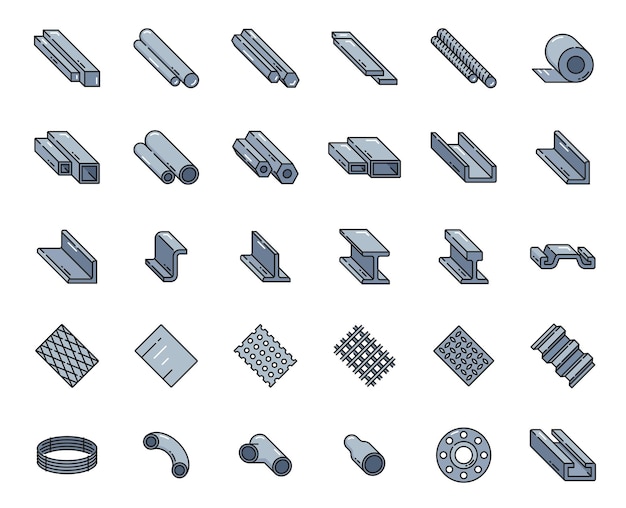Kolorowe Ikony Zarysu Profilu Stalowego Walcowanego Ze Stali