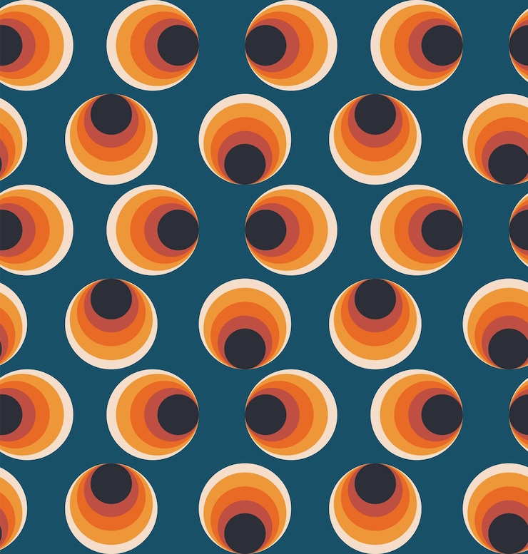 Wektor kolorowe koła abstrakcyjny wzór bezszwowe retro 70s nostalgiczne geometryczne tło wektor kropki