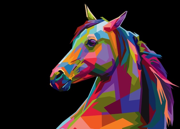 Kolorowe konie ilustracyjne w stylu portretowym w stylu pop-art odpowiednie do plakatów, banerów i innych