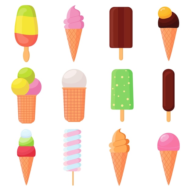 Kolorowe lody bezszwodowe wzory Kolekcja stożków lody i lody miękkie słodkie mrożone jedzenie