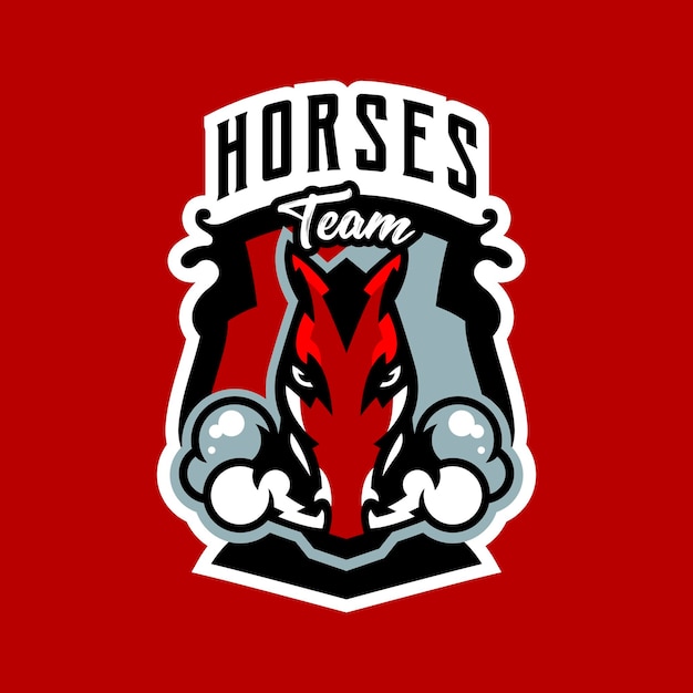 Kolorowe Logo Godło Koń Naklejki Emitujące Parę Z Nozdrzy Czerwony Ogier Szybkie Wyścigi Zwierząt Tarcza Napis Ilustracji Wektorowych