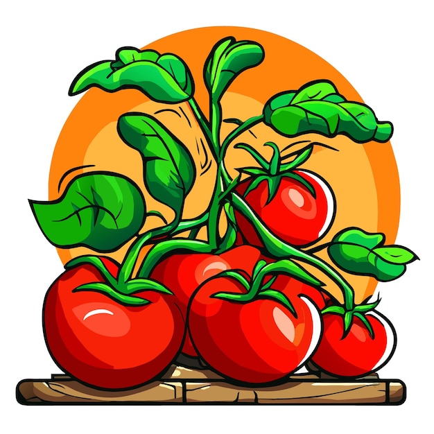 Plik wektorowy kolorowe pomidory rosną w wewnątrz farmy. ilustracja wektorowa drzewa