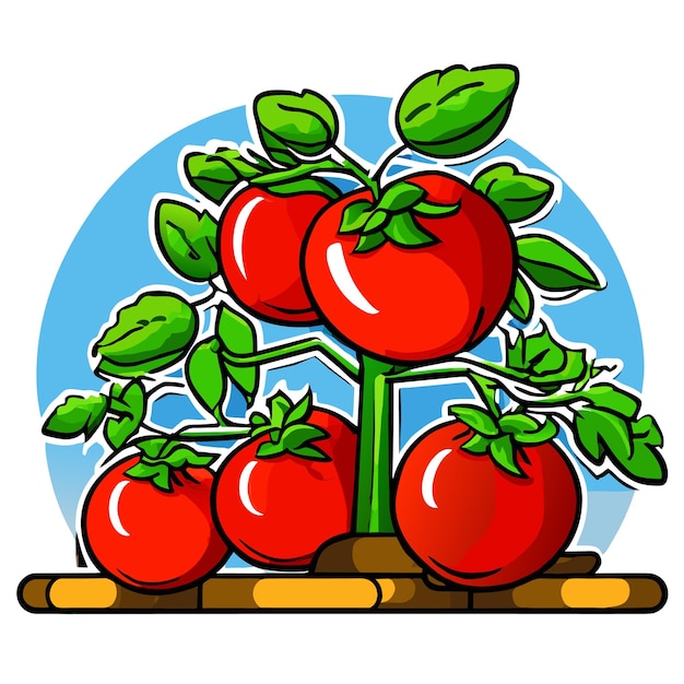 Plik wektorowy kolorowe pomidory rosną w wewnątrz farmy. ilustracja wektorowa drzewa