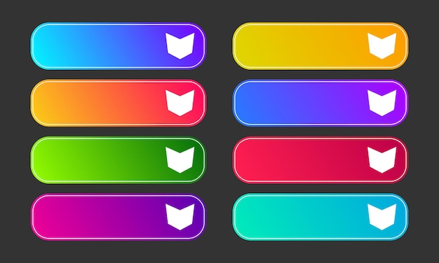 Plik wektorowy kolorowe przyciski gradientu ze strzałkami. zestaw ośmiu nowoczesnych streszczenie sieci web przycisków. ilustracja wektorowa