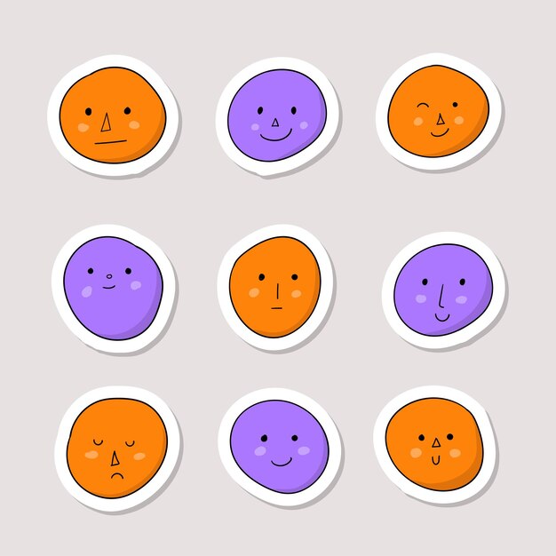 Kolorowe Ręcznie Rysowane Kolekcja Naklejek Różnych Emoji