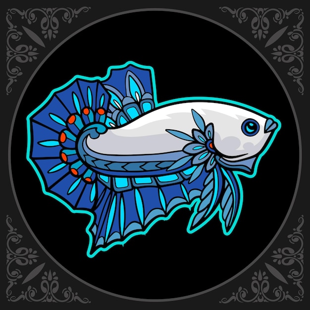 Plik wektorowy kolorowe sztuki mandali ryb betta na białym tle na czarnym tle