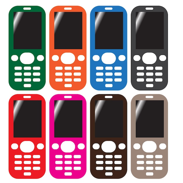 Plik wektorowy kolorowe telefony komórkowe z przyciskami i ekranem telefon komórkowy telefon komórkowy