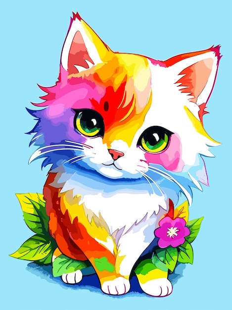 Plik wektorowy kolorowe wektora powitalny kolor ilustracja cute cat projekt kolor malowania