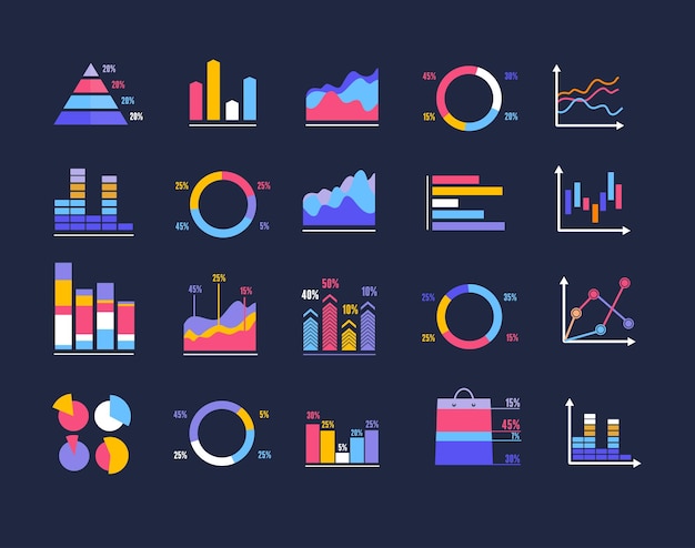 Kolorowe Wykresy Biznesowe I Zestaw Wykresów Do Prezentacji Ilustracja Wektorowa Wykresu I Wykresu Elementy Infograficzne