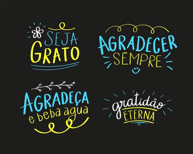 Kolorowe Zwroty Dziękczynienia W Języku Portugalskim Tłumaczenie Bądź Wdzięczny Dziękuję Zawsze Dziękuj I Pij Wodę Wieczna Wdzięczność