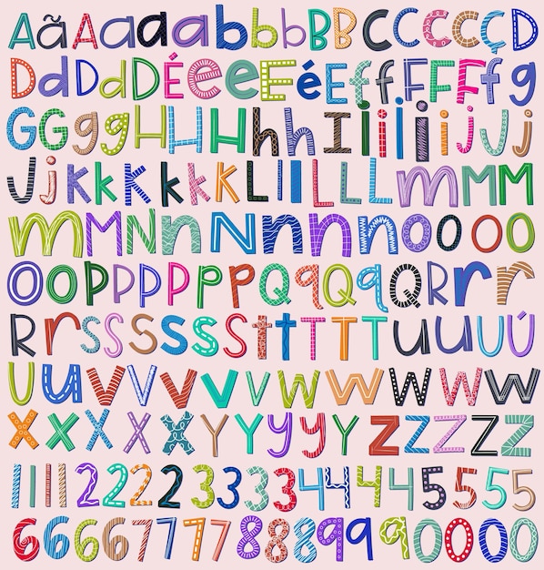Kolorowy Alfabet Dla Dzieci Każda Litera I Cyfra W Różnych Stylach