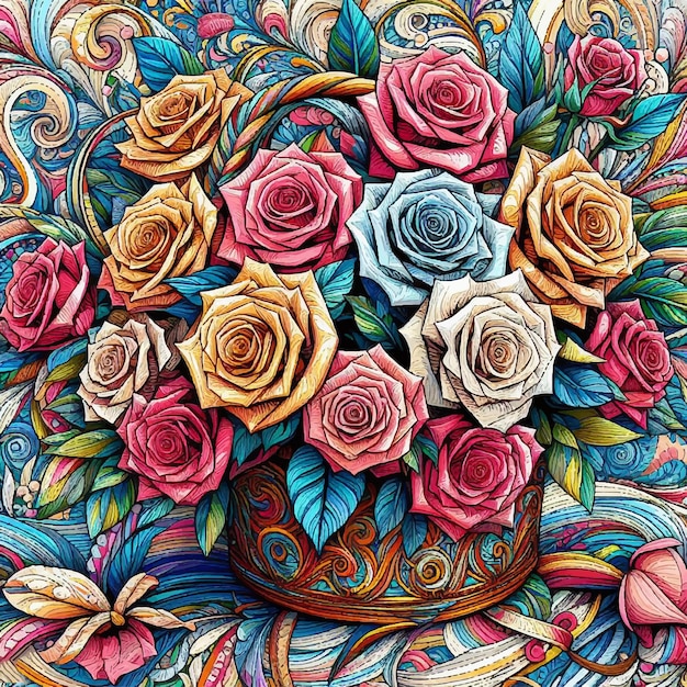 Plik wektorowy kolorowy bukiet róż na święto walentynek