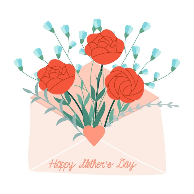 Kolorowy Bukiet Wiosennych Kwiatów W Uroczej Kopercie Pocztówka Z życzeniami Na Dzień Matki Lub Sticke