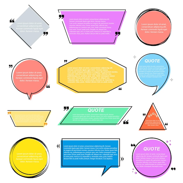 Kolorowy Dymek To Szablon Cytatu Lub Pole Tekstowe. Uwaga, Cytat Cytat Nawiasy Wiadomości, Pusta Ramka, Naklejka Na Bajki. Pola Tekstowe. Ilustracja Wektorowa.
