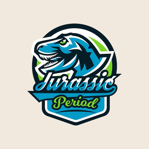 Kolorowy Emblemat Logo Etykieta Dinozaura Okresu Jurajskiego Epoki Mezozoicznej Jest Izolowana Na Tle Tarczy Ilustracja Wektorowa