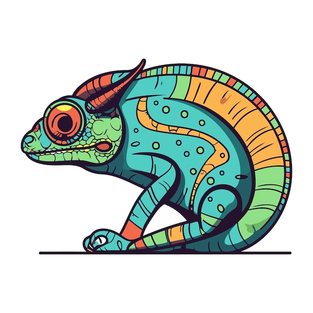 Kolorowy Kameleon Izolowany Na Białym Tle Ilustracja Wektorowa
