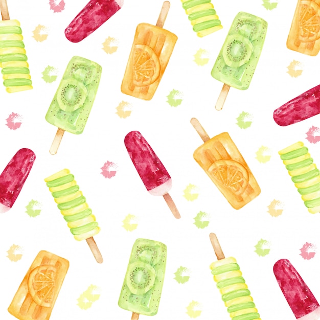 Kolorowy Lody Popsicle Owoce Akwarela Wzór