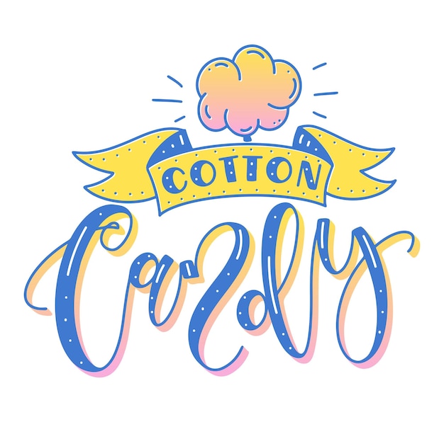 Kolorowy Napis Cotton Candy Z Doodle Słodkim I Wstążką