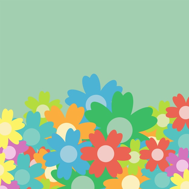 Kolorowy prosty bukiet kwiatów na zielonym tle Ramka z dekoracją