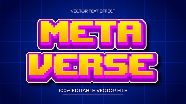 Kolorowy szablon efektów tekstowych wektorowych Metaverse z stylem czcionki pikselowej