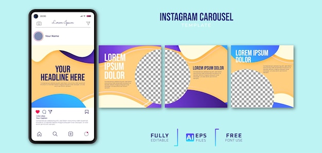 Plik wektorowy kolorowy szablon karuzeli instagram ze smartfonem