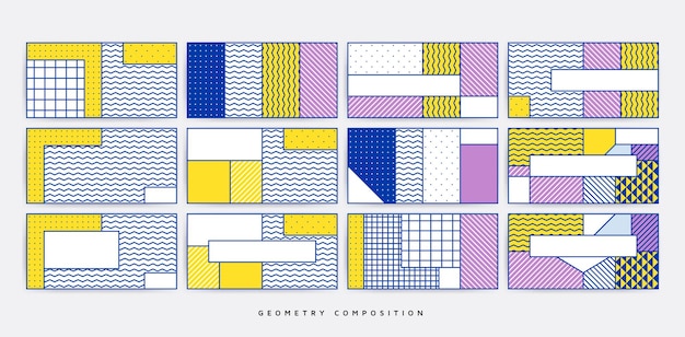 Kolorowy Wzór Geometryczny Pop-art Z Jasnymi, Pogrubionymi Blokami Zawijasami Kolorowe Tło Projektu Materiału W Kolorze Różowym, żółtym, Niebieskim, Czarno-białym Prospekt Plakat Magazyn Gazeta Ulotka Książka