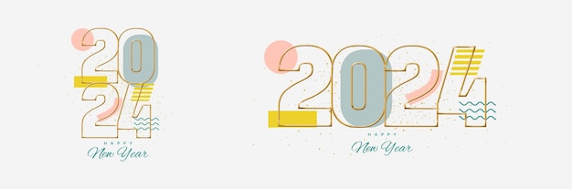 Kolorowy wzór liczbowy 2024 Z unikalnym projektem w stylu retro Premium Vector na obchody Nowego Roku 2024