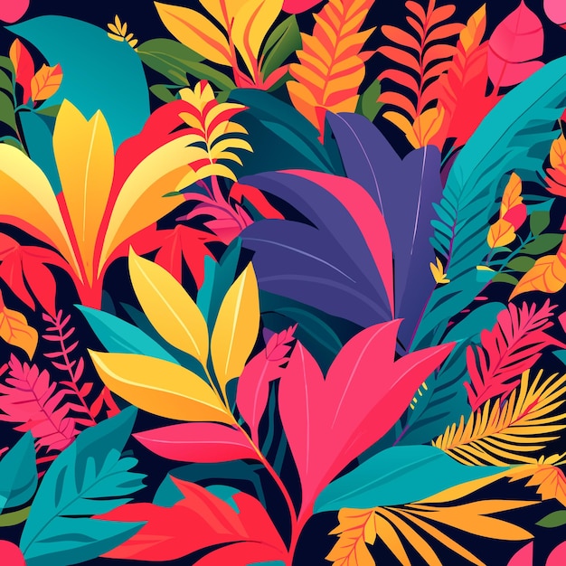 Plik wektorowy kolorowy wzór z tropikalnymi roślinami i liśćmi lato w tle z egzotycznymi liśćmi