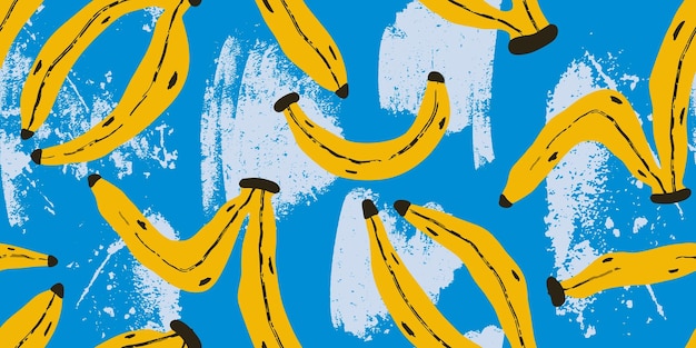 Kolorowy wzór żółtych bananów na niebieskiej teksturze
