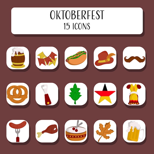 Kolorowy zestaw ikon Oktoberfest w stylu płaski