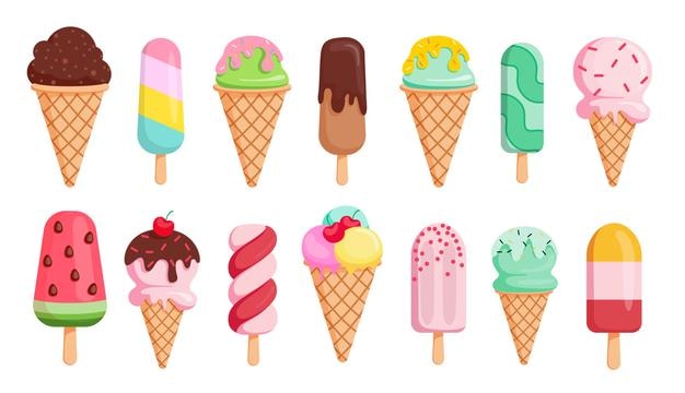 Kolorowy zestaw klipów do rysowania lodów Popsicle stick and ice cream cone clip art with sweet