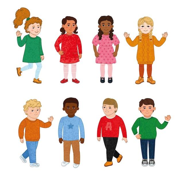 Plik wektorowy kolorowy zestaw wektorowy z ilustracjami dzieci izolowanych na białym tle