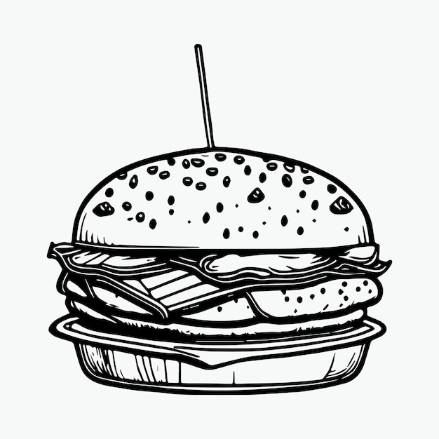 Kolorystyka Burger Ręcznie Narysowana Dla Dzieci Wektor Czarno-biały Kolor