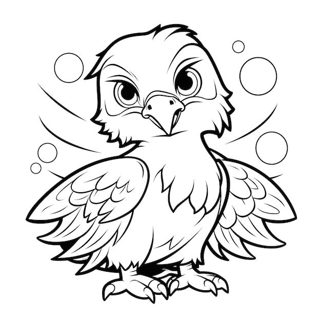 Plik wektorowy kolorystyka obrys uroczego orła czarno-białe zwierzęta ilustracja kreskówki