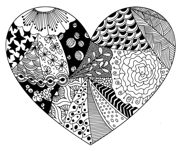 Kolorystyka Ze Wzorów Zentangle W Formie Aplikacji Serca W Tworzeniu Materiałów Drukowanych