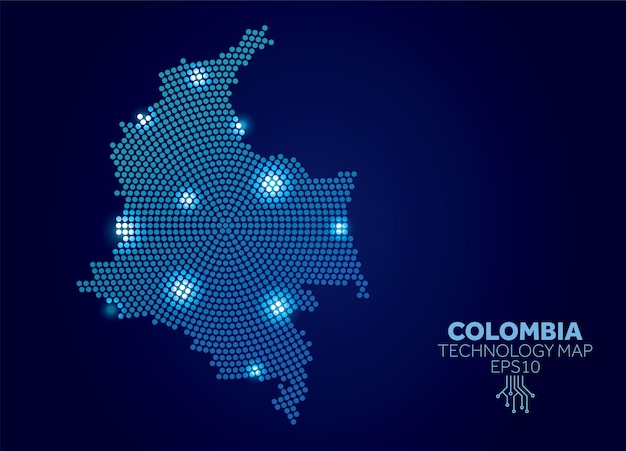 Kolumbia Kropkowana Mapa Technologii Nowoczesna Koncepcja Komunikacji Danych